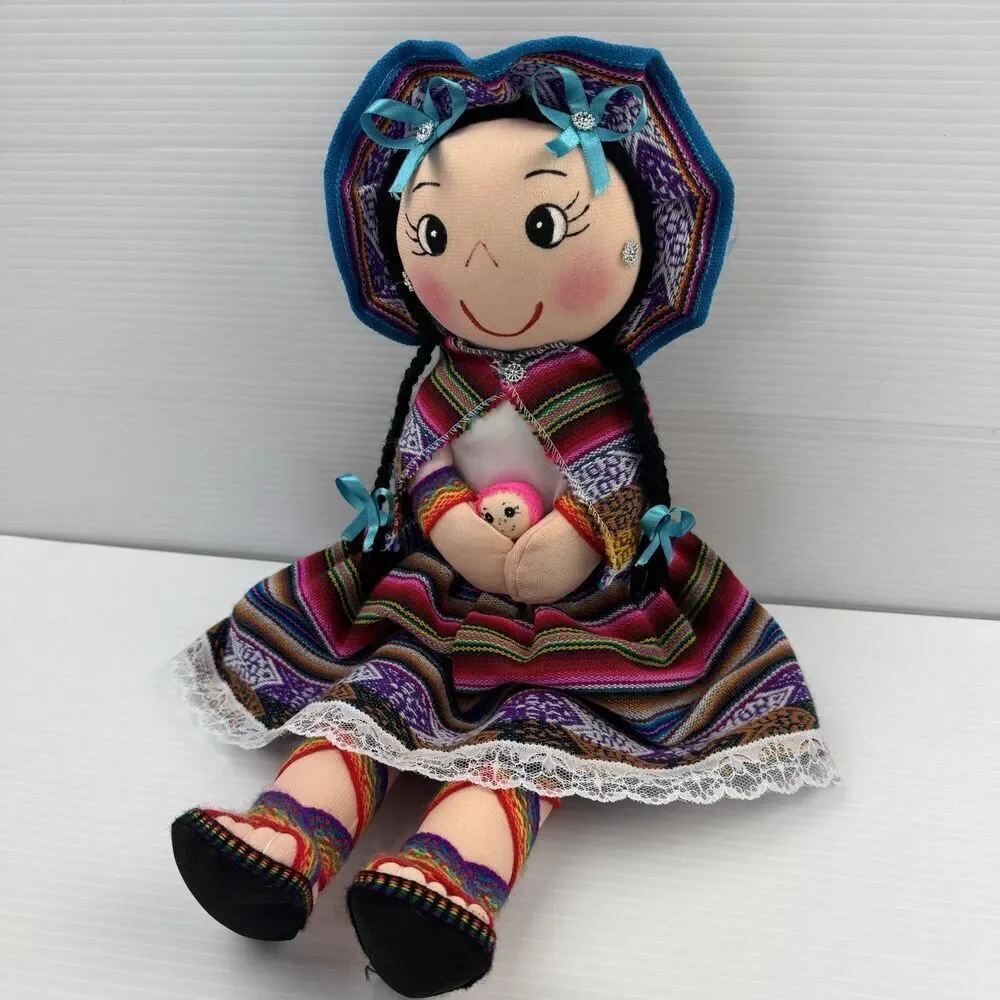 Peruvian Andean Cloth Doll Handmade Folk Art Textile Girl Figure Peru